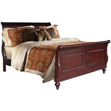 Queen Panel Sleigh Bed with Turned Bun Feet